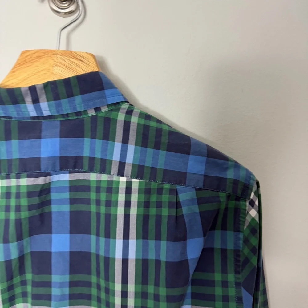 J. Crew Plaid Button Up Long Sleeve Slim Cotton Blue Green Size Medium *12
